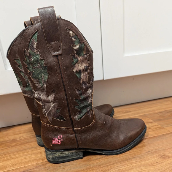 Western Boots Vegan Leather Round Toe Camo Brown Women's Size 6 Realtree Girl - Picture 12 of 13